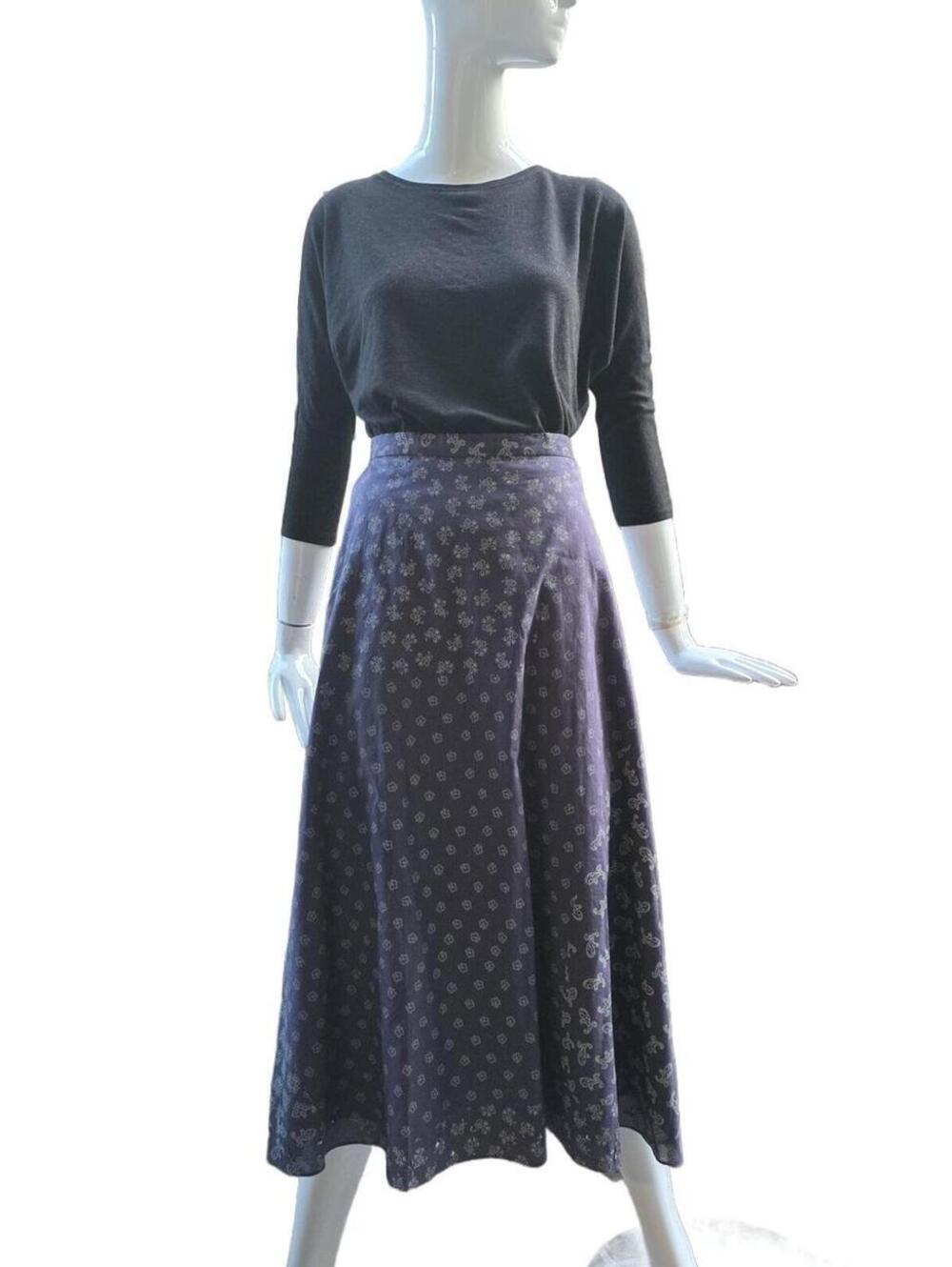 Coldwater Creek Amethyst Boho Summer Cotton Midi Skirt. India Print Med Petit